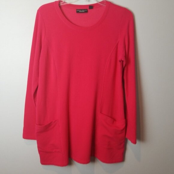 Susan Graver Weekend Pink Fleece Tunic pockets - Picture 1 of 6